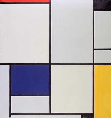 mondrianesque: reminiscent of the works of Piet Mondrian (1872–1944), Dutch painter and pioneer of 20th-century...