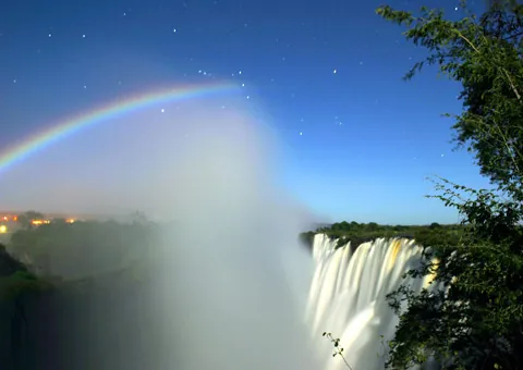moonbow: a rainbow formed by moonlight diffracted by water droplets in the air, usually fainter than a...