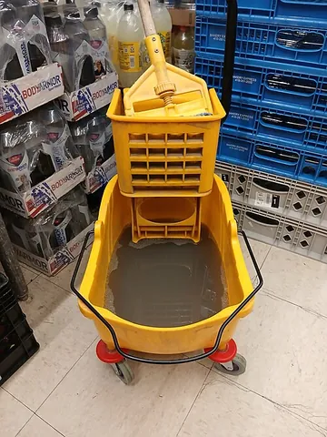 mop water: the dirty water which is left over after one mops