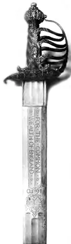 mortuary sword: a (typically two-edged) sword with a straight blade and a half-basket hilt, used in Britain...