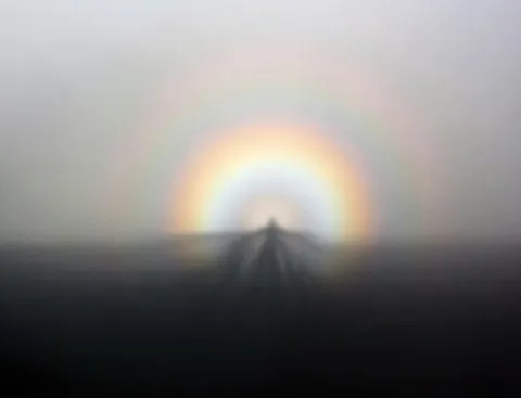 mountain spectre: an optical phenomenon sometimes seen on the summits of mountains when the observer is between the...