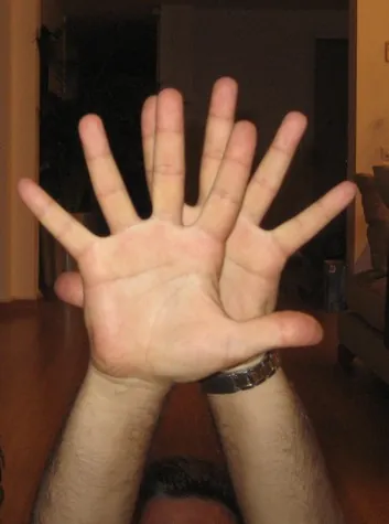 moutza: an insulting and contemptuous gesture made with the fingers spread and palms thrust forward,...
