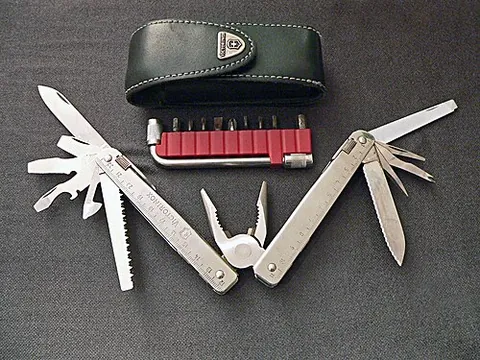 multitool: a portable hand tool that combines several individual functions in a single assembly or body