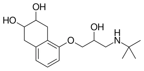 nadolol: a beta blocker C₁₇H₂₇NO₄ taken orally in the treatment of hypertension and angina pectoris