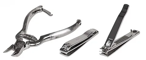 nail clippers: a mechanical device used to trim fingernails and toenails