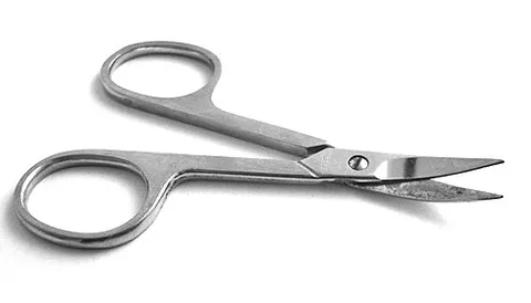 nail scissors: small, usually curved scissors for cutting the fingernails and toenails