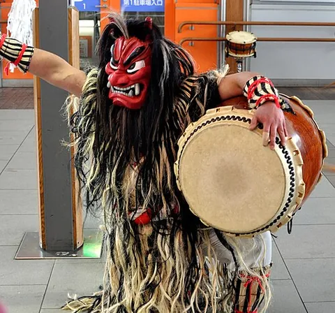 namahage: a demon-like being in Japanese folklore, portrayed by men in ogre masks and traditional straw capes...