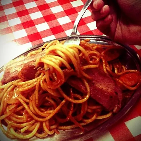 naporitan: a Japanese dish styled on Neapolitan food; spaghetti topped with ketchup or tomato sauce, onion,...