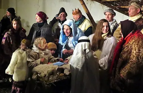 nativity play: a dramatic depiction of the story of the birth of Jesus Christ, commonly performed by children in...