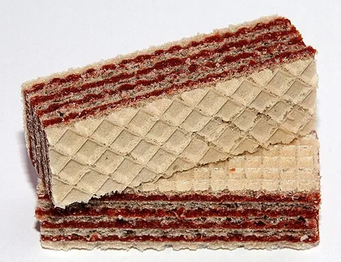 neapolitan wafer: a layered wafer biscuit usually filled with chocolate cream
