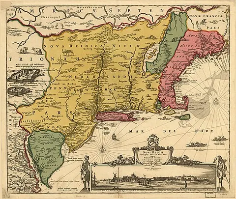 new netherland: a former colony of the Netherlands: A Dutch colonial province along the east coast of North...