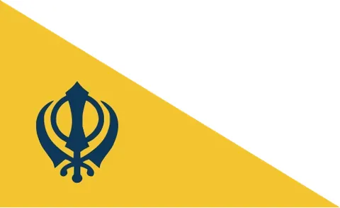 nishan sahib: a Sikh holy flag, colored orange and white, with a symbol of the khanda