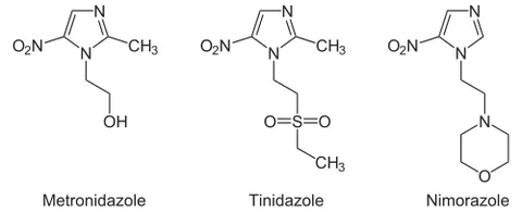 nitroimidazole: any of a family of antibiotics composed of imidazole heterocycles with a nitro group; often used to...