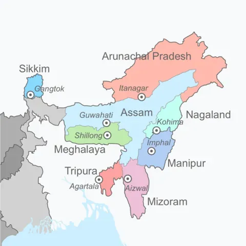 northeast india: the northeastern region of India, comprising the states of Arunachal Pradesh, Assam, Manipur,...