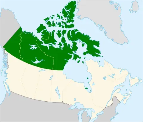 northern canada: a geographic region of northwest Canada, comprising Yukon, Nunavut and the Northwest Territories