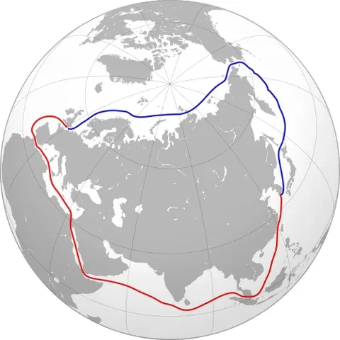 northern sea route: a shipping lane from the Atlantic Ocean to the Pacific Ocean along the Russian Arctic coast from...