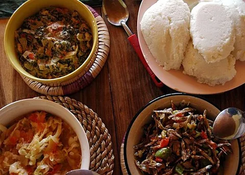 nshima: a staple food in parts of Africa, a kind of porridge made from ground maize or sorghum flour