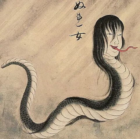 nure-onna: a Japanese yokai which resembles a reptilian creature with the head of a woman and the body of a...