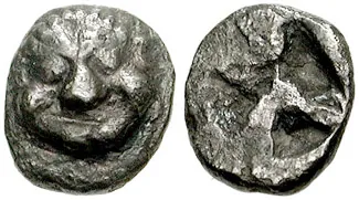 obolus: a silver coin minted in Ancient Greece, valued at a sixth of a drachma