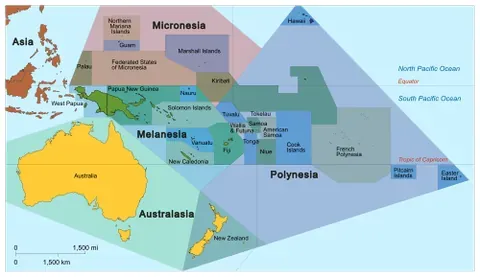 oceania: a continental region composed of the islands of the central and southern Pacific Ocean, principally...