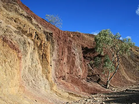 ochre: a clay earth pigment containing silica, aluminum and ferric oxide
