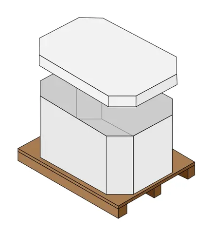 octabin: a large, octagonal (eight-sided) corrugated bulk container, typically placed on a pallet, used for...