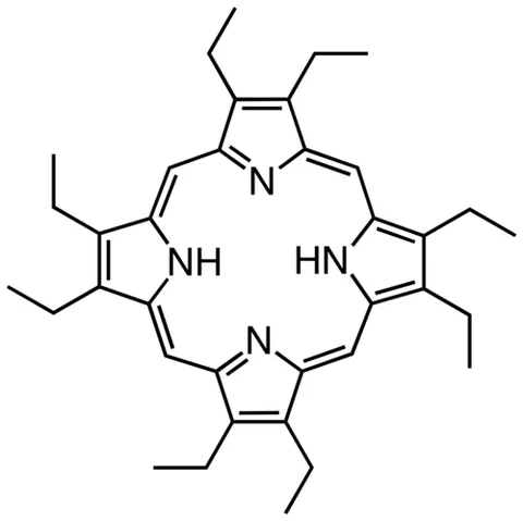 octaethylporphyrin: a synthetic porphyrin compound with eight ethyl groups on its ring structure. It forms a stable,...