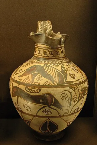 oenochoe: a type of Ancient Greek pottery wine jug
