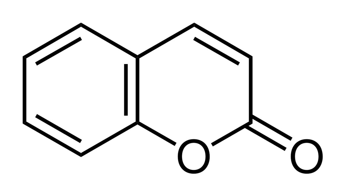 coumarin: the bicyclic aromatic compound 1,2-benzopyrone or any of its derivatives