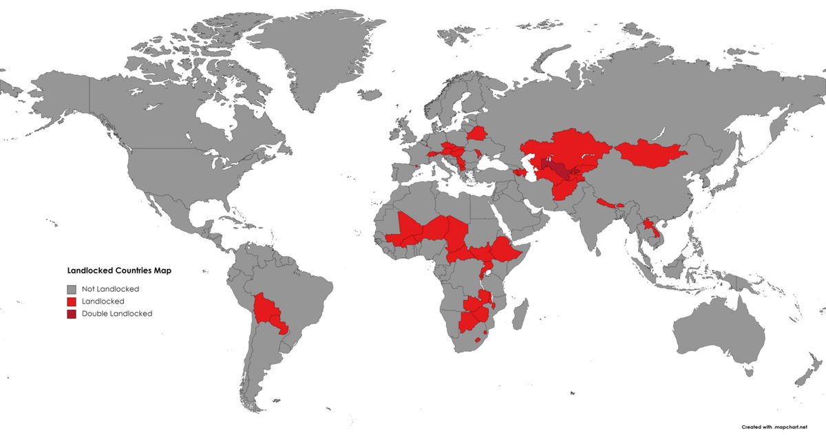 landlocked: of a country, region, etc., surrounded by land (having no borders with the sea)