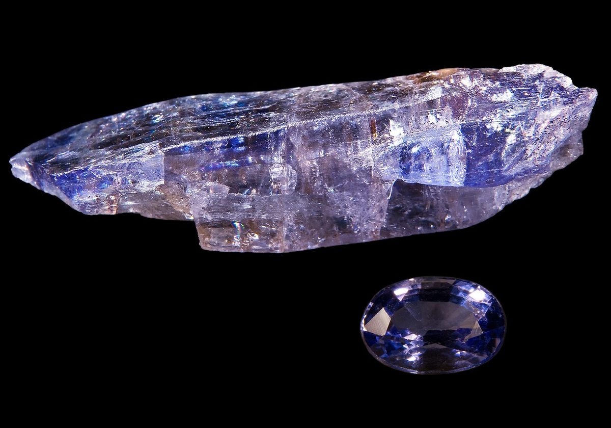 tanzanite: a trichroic violet-blue variety of the mineral zoisite mined in Tanzania, used as a gemstone