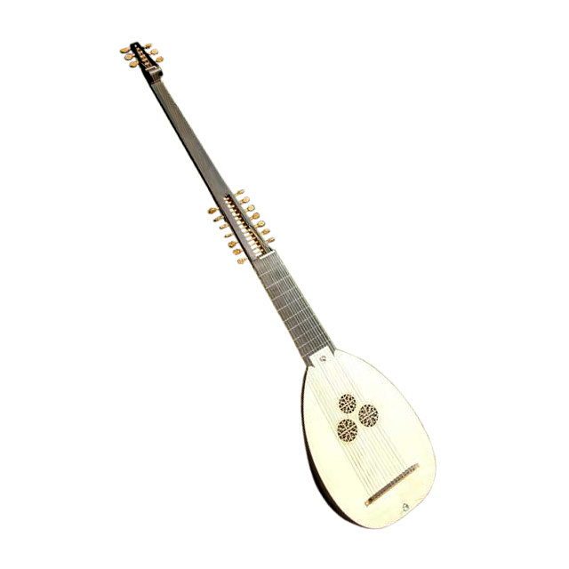 theorbo: a baroque, double-necked lute having an extra set of open bass strings