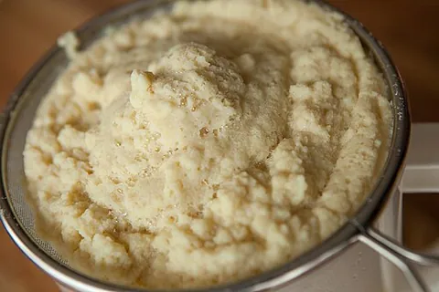 okara: a food made from soybean pulp; a by-product of soy milk production