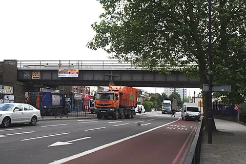 old kent road: a thoroughfare, part of the A2 road and Watling Street in the London Borough of Southwark, Greater...