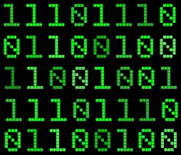 ones and zeroes: binary code; on and off bits