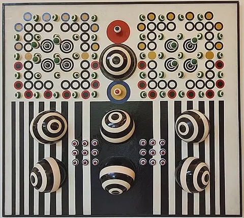 op art: a genre of abstract art that uses geometric shapes and vivid colours to create optical illusions,...