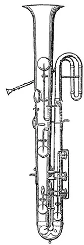 ophicleide: a keyed brass baritone bugle, now replaced by the tuba in orchestral music