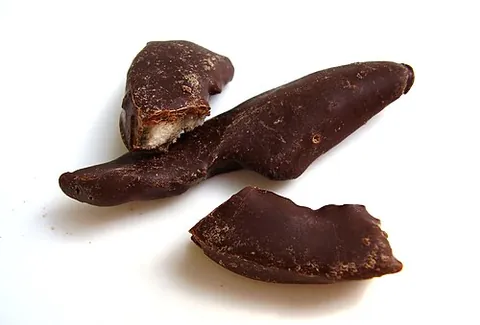 orangette: a candied orange peel, usually covered in dark or milk chocolate