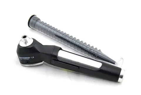 otoscope: an instrument used for examining the eardrum and interior of the outer ear