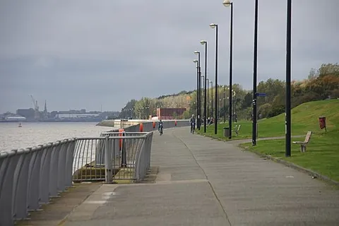 otterspool: a suburban area with a promenade along the Mersey in the City of Liverpool, Merseyside, England (OS...