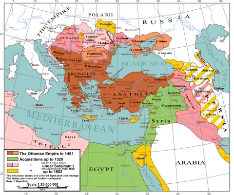 ottoman empire: a large former Turkish empire which began as a sultanate centered in modern Turkey and at its...