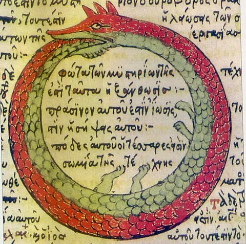 ouroboros: a serpent, dragon or worm that eats its own tail, a representation of the continuous cycle of life...