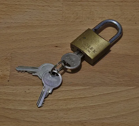padlock: a detachable lock that can be used to secure something by means of a sliding or hinged shackle
