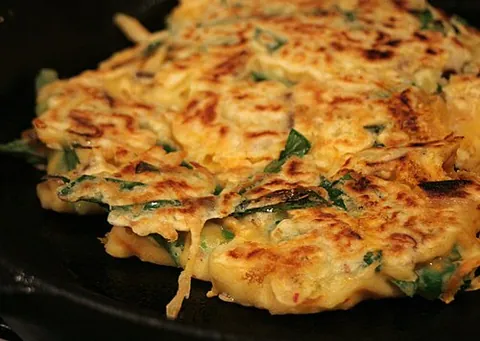 pajeon: a Korean pancake made with green onions