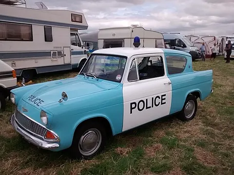 panda car: a police car; specifically (historical), one with a broad white stripe painted around its middle on...