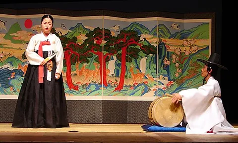 pansori: a traditional Korean style of narrative song, in which a single performer is accompanied by a...