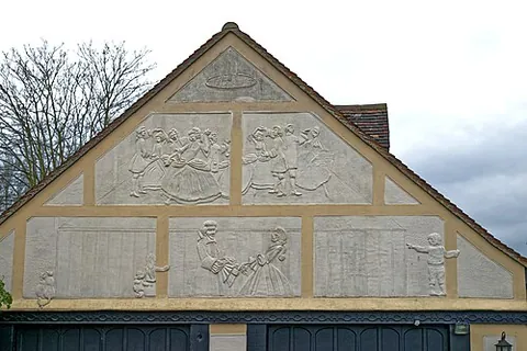 pargeting: a form of decorative plasterwork used on exterior walls of buildings