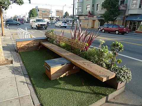 parklet: an area of around the size of a parking space, used for recreation or as scenery