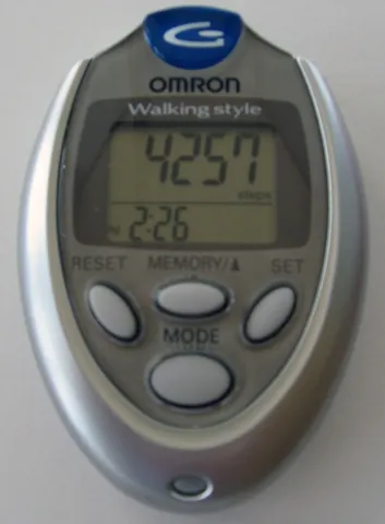 pedometer: a device, often electronic, that measures the number of steps taken, and thus estimates the...