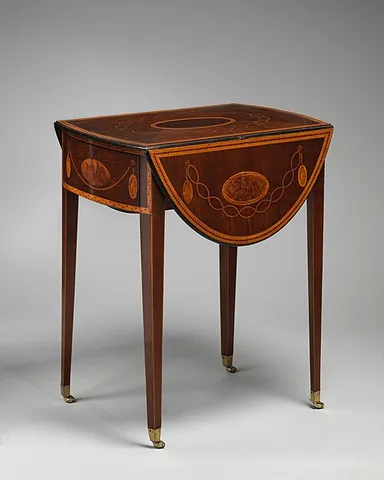pembroke table: a kind of table introduced in the 18th century, having a rectangular or oval top with dropleaves on...